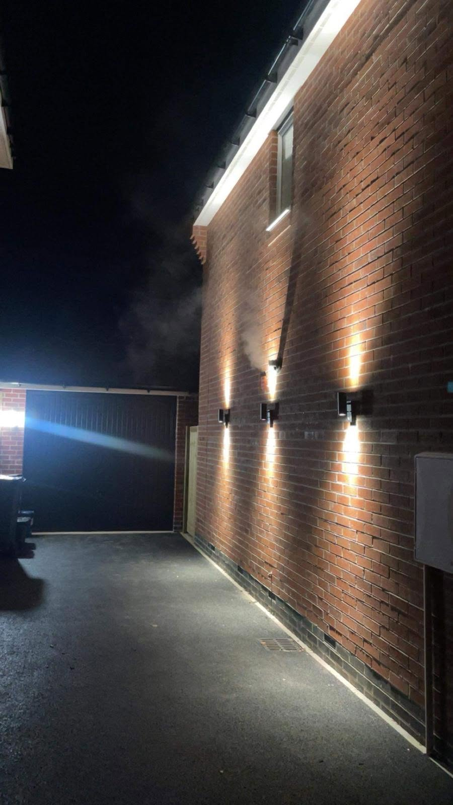 Exterior wall lighting at night
